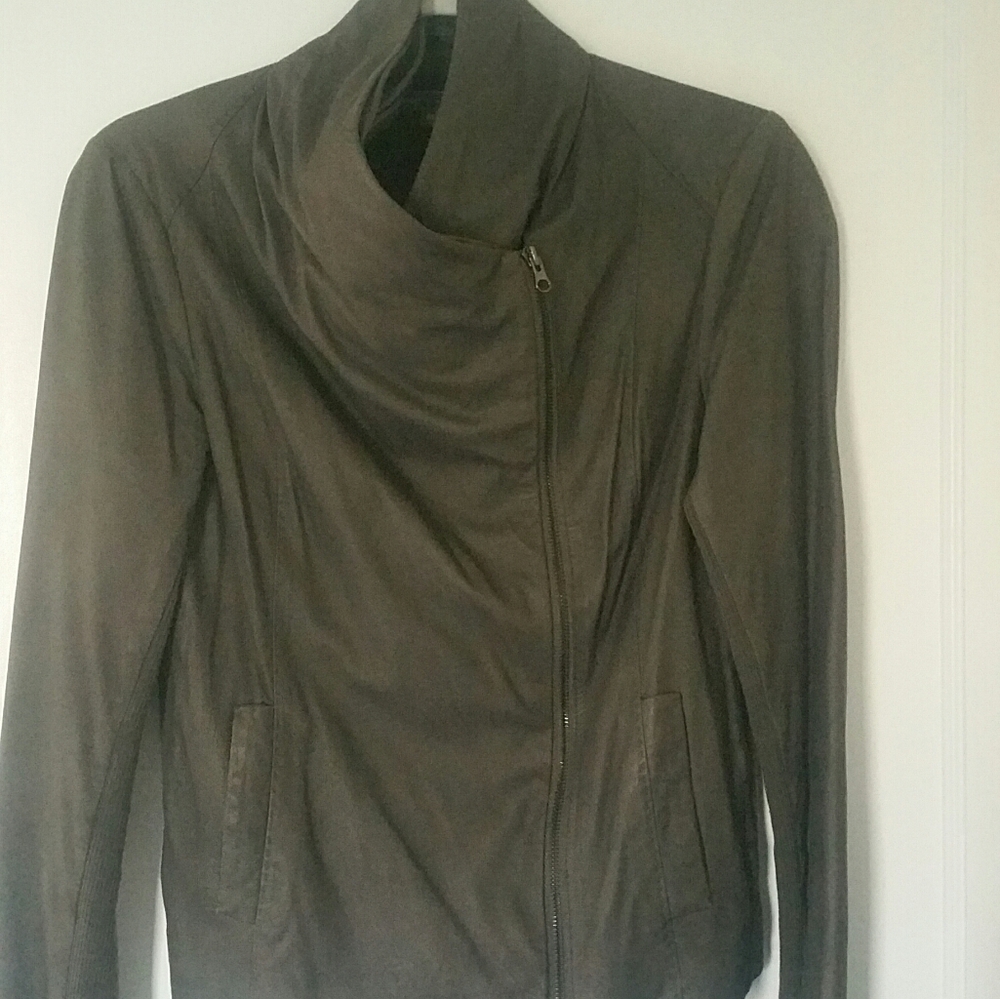 Vince Leather Scuba Jacket, Charcoal Sm